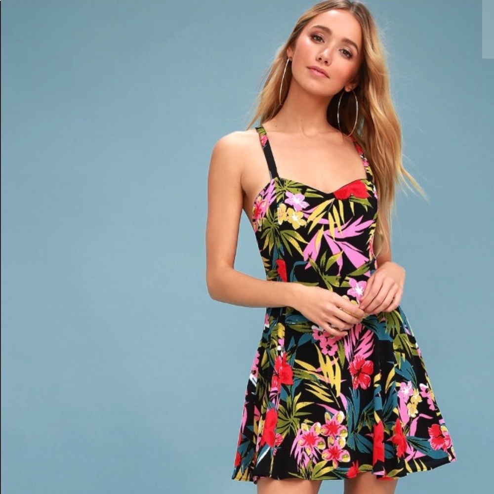 Tropical print slip dress
